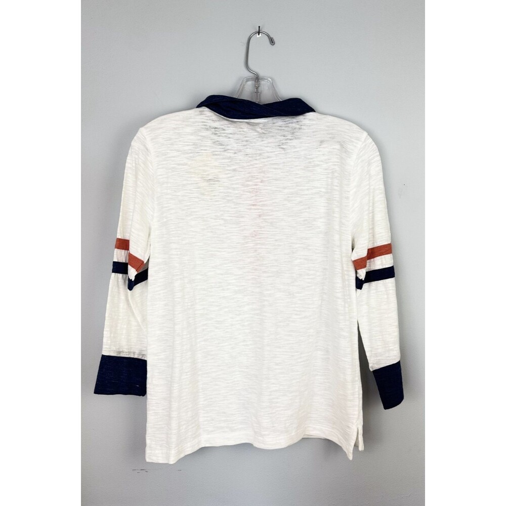 Faherty Women's Dion Long Sleeve 4 Button Ivory Navy Polo S - Picture 3 of 5